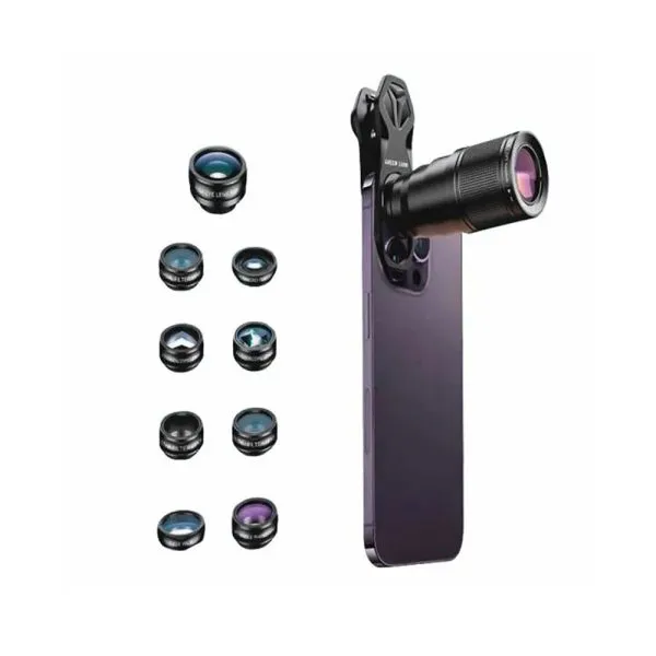 لنز کلیپسی موبایل گرین لاین مدل 22X TELEPHOTO 9 IN1 LENS KIT مجموعه 9عددی