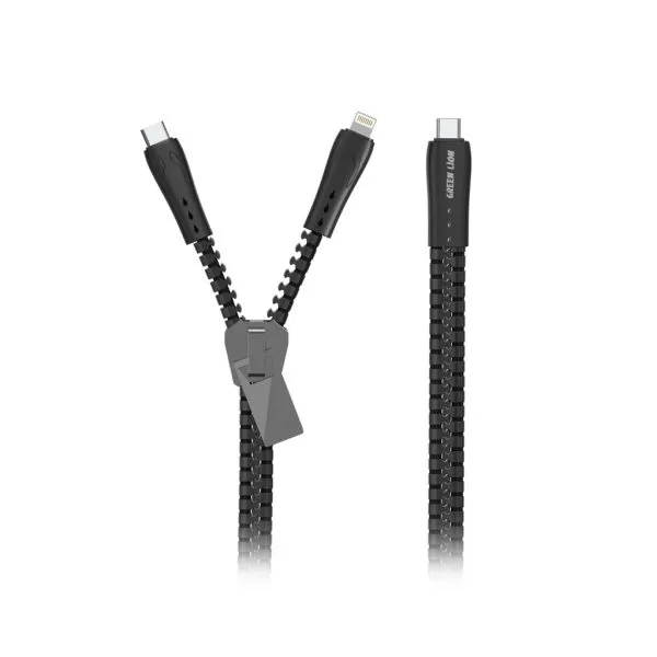کابل 2 در 1 (Type-C تا Lightning/Type-C) گرین لاین مدل Zipper Cable طول 0.8 متر