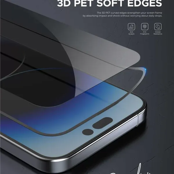 محافظ صفحه نمایش 3D PET Pro  برای آیفون 15 پرو مکس - مشکی - برند گرین لاین Green lion