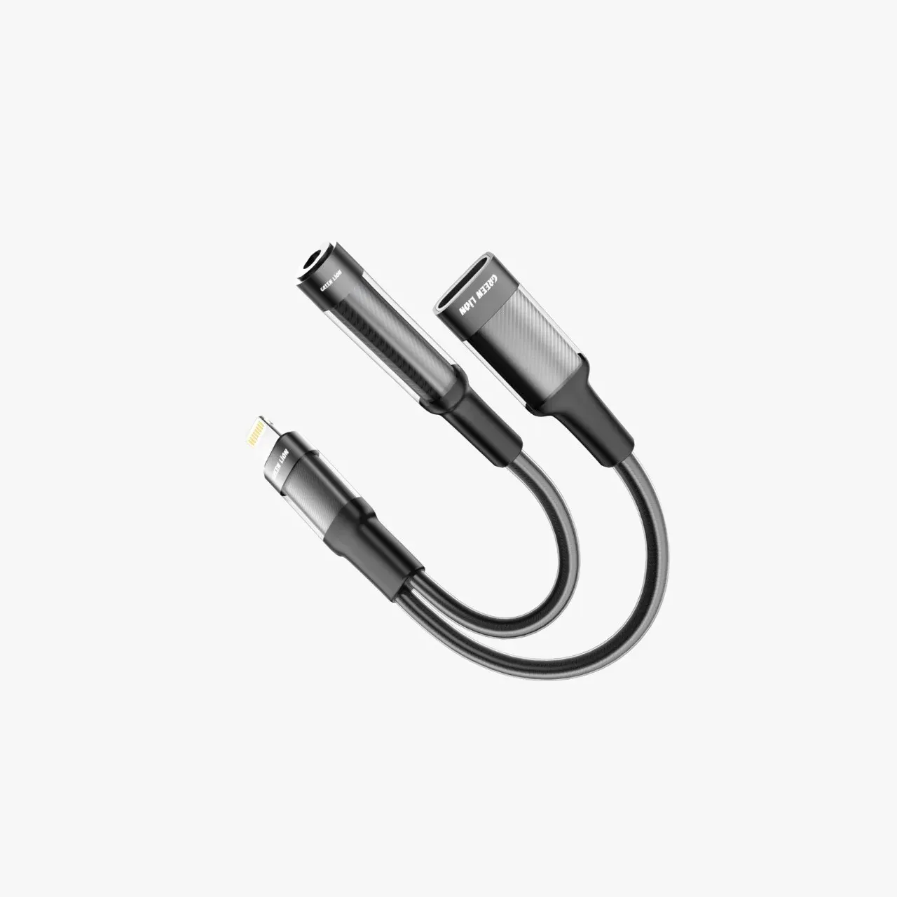ایرفون 2 در 1 لایتنینگ به جک 3.5 گرین لاین مدل GNEARADLTLAUXBK