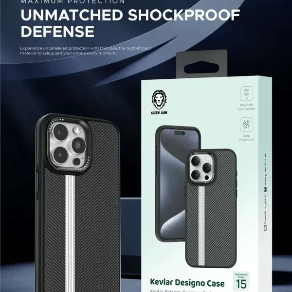کیف Kevlar Designo برای iPhone 15 Pro Max -Titanium - برند گرین لاین Green lion - تصویر 4