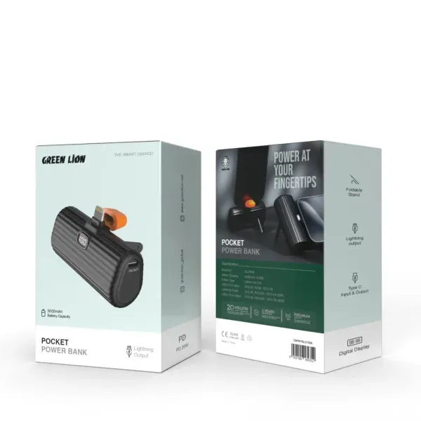 خروجی رعد و برق پاور بانک جیبی 5000MAH - سیاه - برند گرین لاین Green lion
