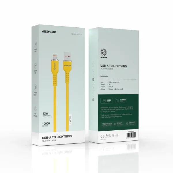 کابل سیلیکونی USB-A به لایتنینگ - زرد - برند گرین لاین Green lion