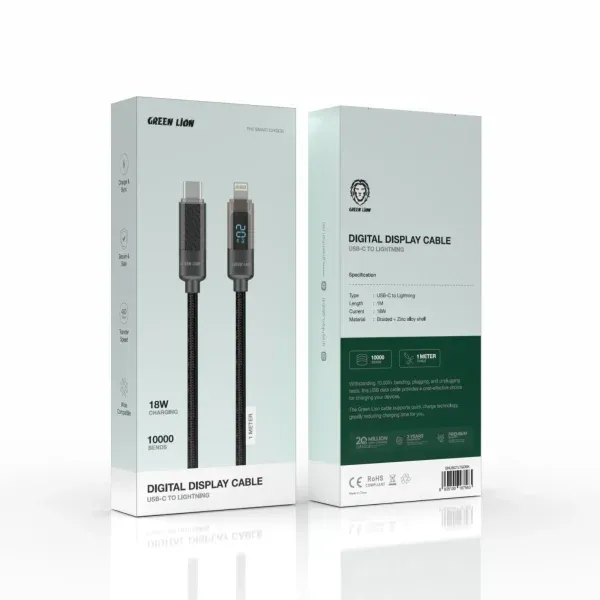 کابل صفحه نمایش دیجیتال USB-C به LIGHTNING 20W 1M - سیاه - برند گرین لاین Green lion