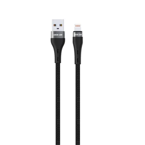 USB - کابل بافته شده A TO LIGHTNING 12W - 1M - BLACK - برند گرین لاین Green lion