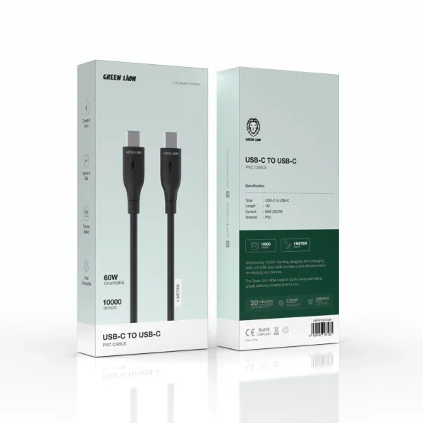 کابل PVC USB-C به USB-C 1M - مشکی - برند گرین لاین Green lion