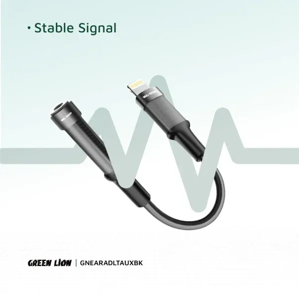 آداپتور گوشی لایتنینگ به 3.5 AUX 12CM - مشکی - برند گرین لاین Green lion