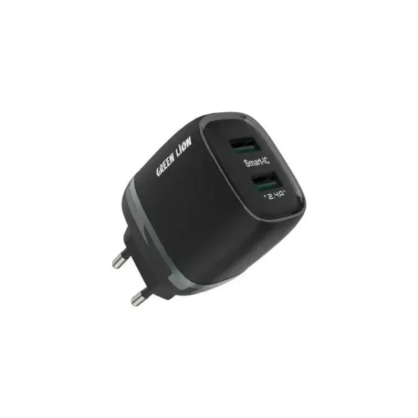 GREEN 2USB 2.4A Chargers + USB-IPH CABLE 1M EU Plug سبز تیره - برند گرین لاین Green lion