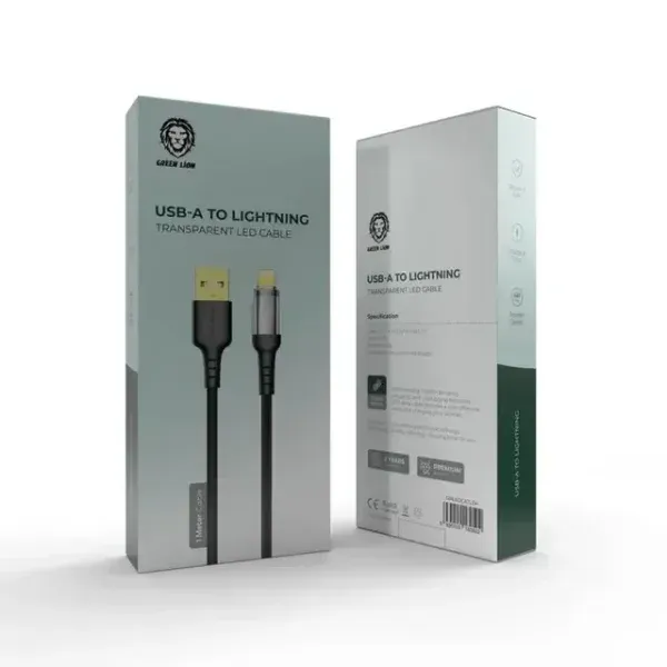 کابل LED شفاف USB به لایتنینگ - سیاه - برند گرین لاین Green lion