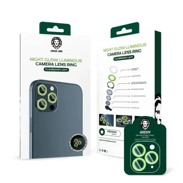 حلقه لنز دوربین درخشان GREEN NIGHT GLOW برای IPHONE 12 / 12 PRO (6.1 اینچ) - سبز - برند گرین لاین Green lion
