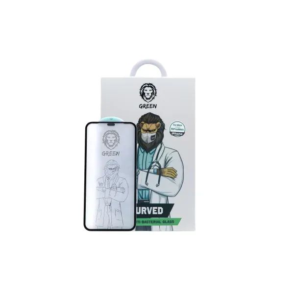 شیشه ضد باکتری خمیده سه بعدی سبز برای iPhone 11 PRO MAX - مشکی - برند گرین لاین Green lion