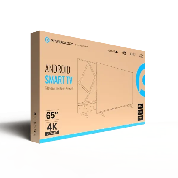65 اینچ UHD قاب ANDROID 14 SMART TV پانل A+ با 100% بدون ایجاد نقطه روشن - برند پاورولوژی Powerology