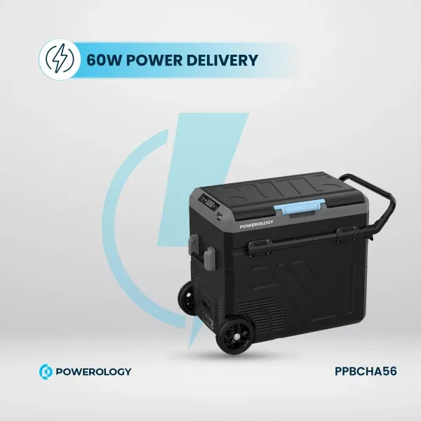 یخچال قابل حمل 60 لیتری با محفظه دوگانه و ترولی - خاکستری - برند پاورولوژی Powerology