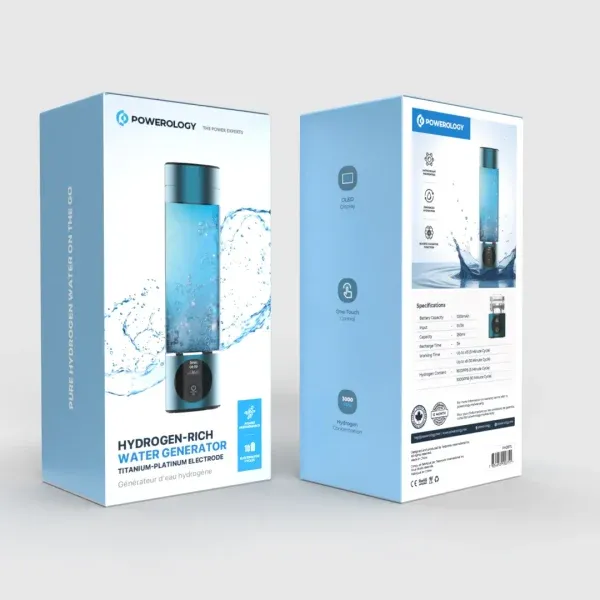 بطری آب هیدروژن با صفحه نمایش اولد 260 میلی لیتر - آبی - برند پاورولوژی Powerology