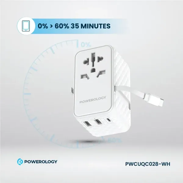 آداپتور جهانی پورت PD 20 واتی نوع C و 2 XUSB یک درگاه 15 واتی به همراه - برند پاورولوژی Powerology