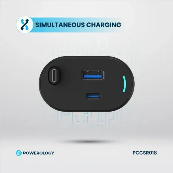 PD20W + QC30W + TYPE C کابل قابل افزایش 20 وات دو پورت شارژر ماشین 1M- مشکی - برند پاورولوژی Powerology