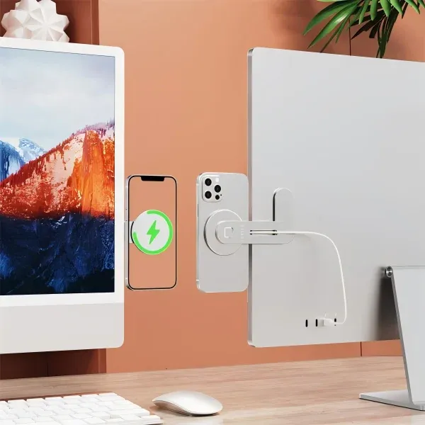 نگهدارنده گوشی ENERGIA MAGSAFE SURFACE با شارژر بی سیم - نقره ای - برند لِوِلو Levelo