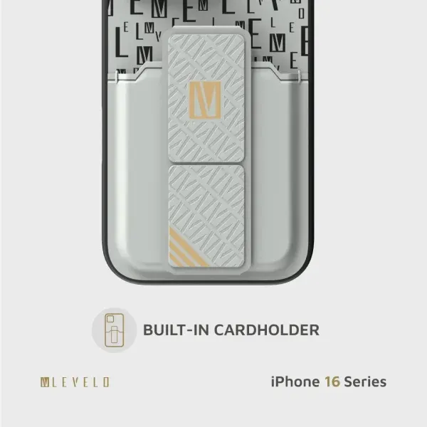 CASE GRIPSTAND MORPHIX با نگهدارنده کارت برای iPhone 16 PRO - GRAY - برند لِوِلو Levelo