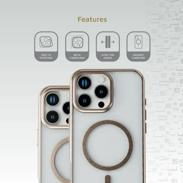 کیف ELIO PC با پایه حلقه دوربین برای iPhone 16 PRO - ROSE GOLD TITANI - برند لِوِلو Levelo
