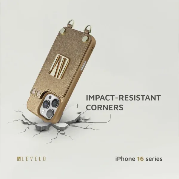 کیف چرمی SERENA برای iPhone 16 PRO MAX - GOLD - برند لِوِلو Levelo