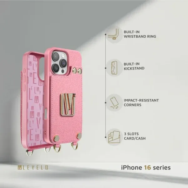 کیف چرمی SERENA برای iPhone 16 PRO MAX - PINK - برند لِوِلو Levelo