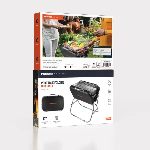 جعبه کباب پز تاشو BBQ LIFESTYLE با دسته و سه پایه - مشکی - برند پرودو Porodo