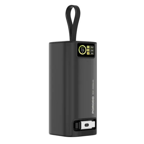 شارژر فوق سریع دو جهته 130 واتی 20000MAH با 100 سانتی متر قابل جمع شدن - برند پرودو Porodo