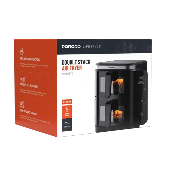سرخ کن بادی دو پشته LIFESTYLE 2800W با پنجره های شفاف - مشکی - برند پرودو Porodo
