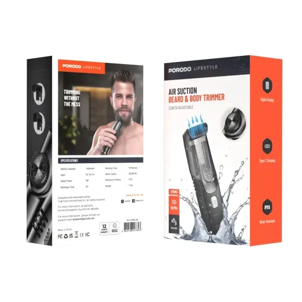 دستگاه خلاء شارژی دوگانه ضد آب LIFETSYLE 1400MAH - خاکستری و BLAC - برند پرودو Porodo