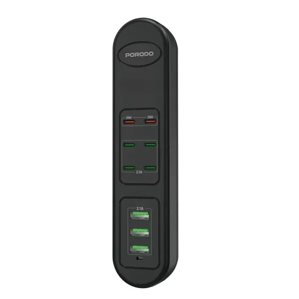 نوار شارژ سریع 50 واتی PDX6 USBX3 انگلستان (سیم 2M) - مشکی - برند پرودو Porodo