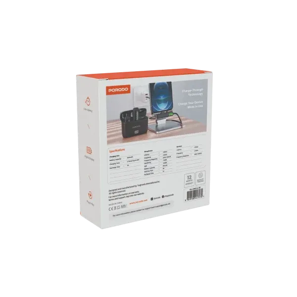 میکروفون دوبل LAVALIER با جعبه شارژ - مشکی - برند پرودو Porodo