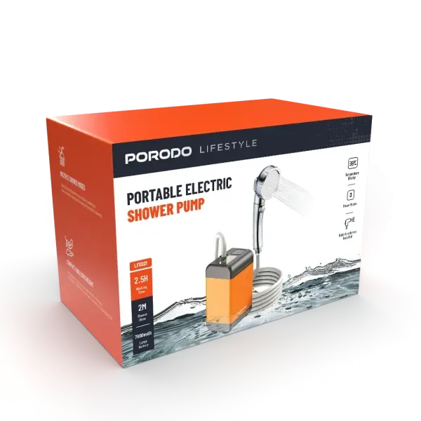 دوش قابل حمل سبک زندگی با دماسنج - نارنجی - برند پرودو Porodo