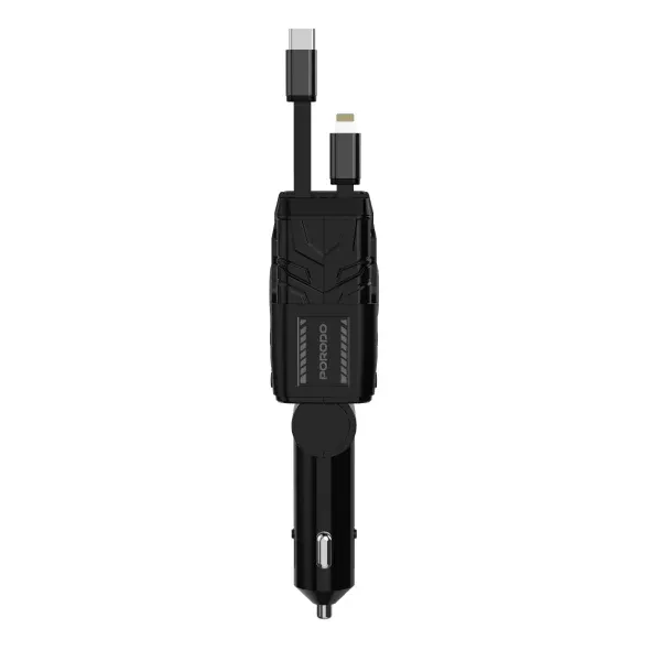 شارژر جمع شونده خودرو 4IN1 با کابل های لایتنینگ تاشو و نوع C - برند پرودو Porodo