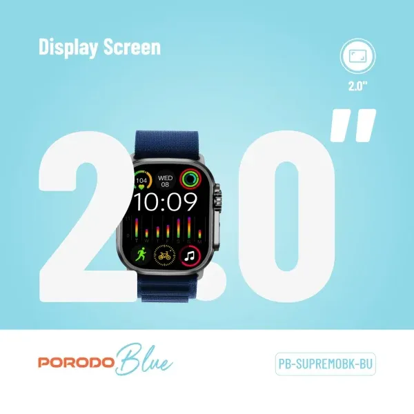 ساعت BLUE SUPREMO SMART صفحه مشکی + بند سیلیکونی سیاه و آبی آلپاین - برند پرودو Porodo