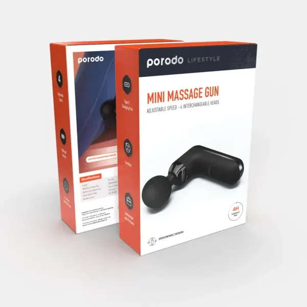 تفنگ ماساژور 12 ولتی LIFESTYLE با سرعت متغیر با پورت USB-C - مشکی - برند پرودو Porodo
