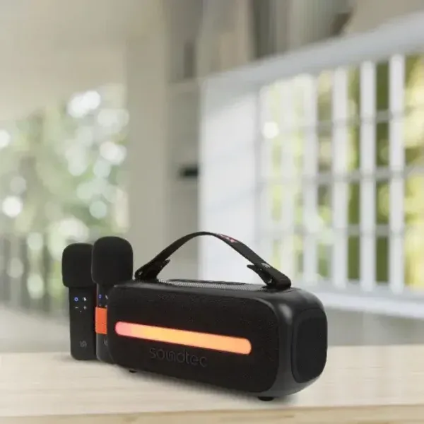 بلندگو 14 واتی SOUNDTEC با میکروفون دوگانه بی سیم - مشکی - برند پرودو Porodo