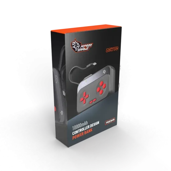 PORODO GAMING 10000MAH GAMING DESIGN POWERBANK TYPE-C USB A با کابل TYPE-C - مشکی - برند پرودو گیمینگ Porodo gaming