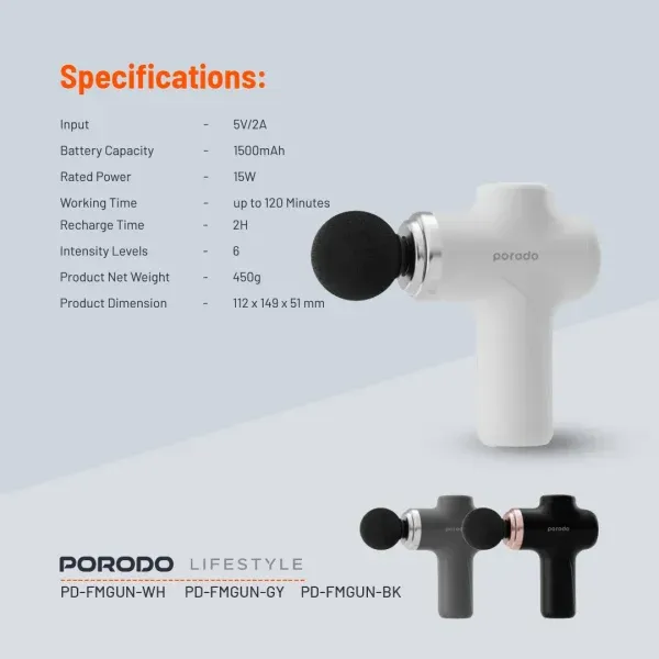 تفنگ ماساژ صورت با 4 سر قابل تعویض - سفید - برند پرودو Porodo