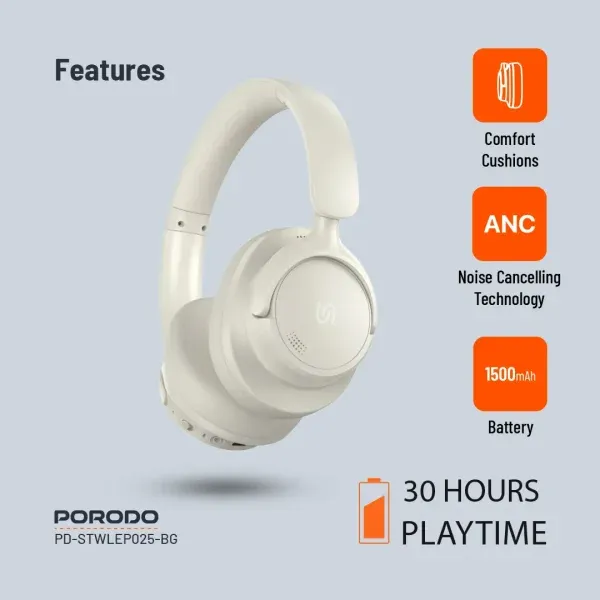 هدفون SOUNDTEC HYBRID ANC - بژ - برند پرودو Porodo