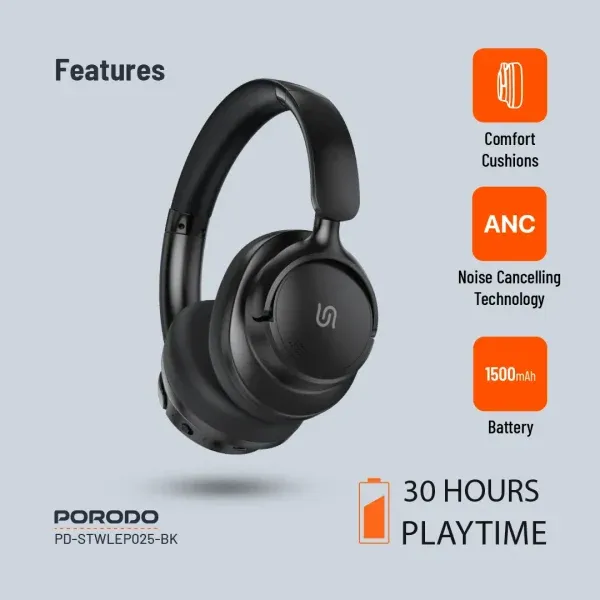 هدفون SOUNDTEC HYBRID ANC - مشکی - برند پرودو Porodo