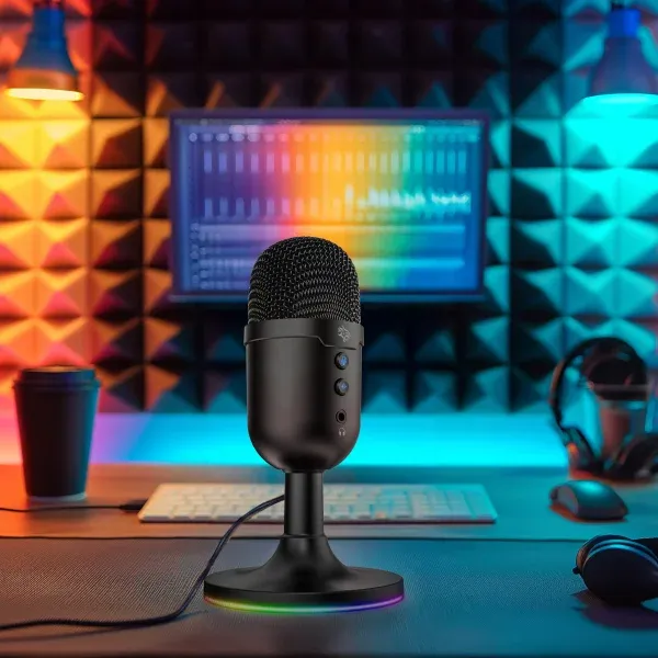 میکروفون OMNI Stream با پایه چراغ RGB 1.7M PVC CABLE ANC - BLACK - برند پرودو گیمینگ Porodo gaming