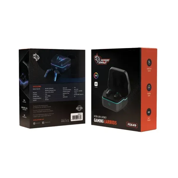 V5.3 TWS 40MAH*2 400MAH DUAL MIC ENC چراغ RGB با تأخیر کم TYPE-C - BLA - برند پرودو گیمینگ Porodo gaming