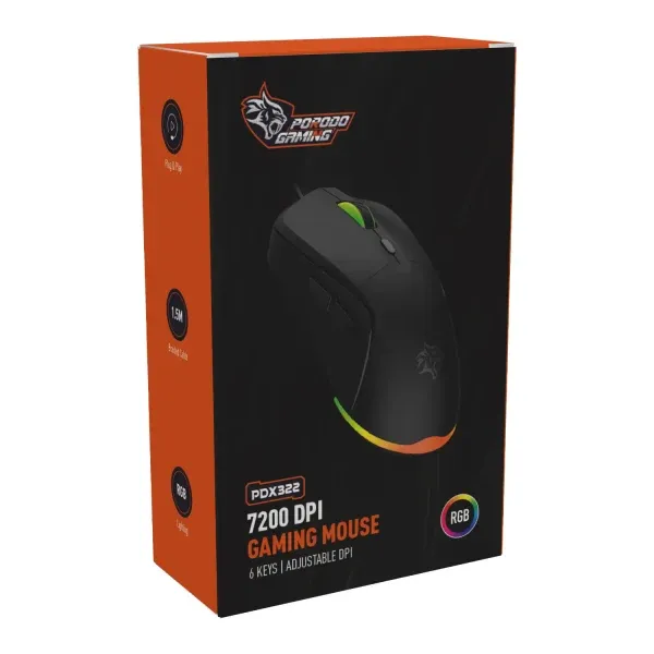 ماوس سیمی DPI 7200 با نور RGB - مشکی - برند پرودو گیمینگ Porodo gaming
