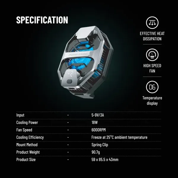 PORODO GAMING صفحه نمایش LED خنک کننده تلفن - خاکستری - برند پرودو گیمینگ Porodo gaming