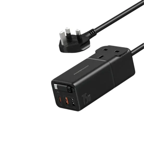 PD75W 2*USB-C +2*USB-A GAN DESKTOP POWER STRIP WITH RETRACTABLE CABLE - BLACK