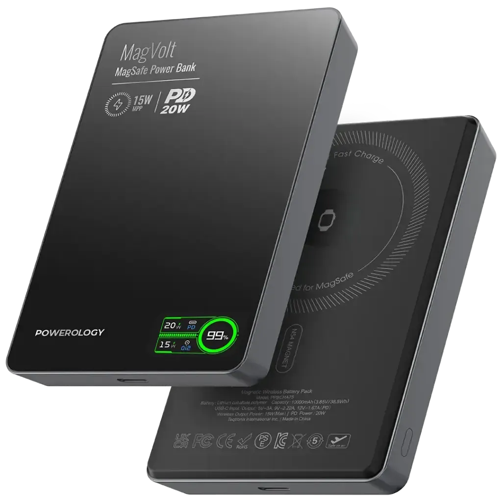 پاوربانک پاورولوژی مدل PPBCHA75 با ظرفیت 10000 میلی آمپر ساعت رنگ مشکی