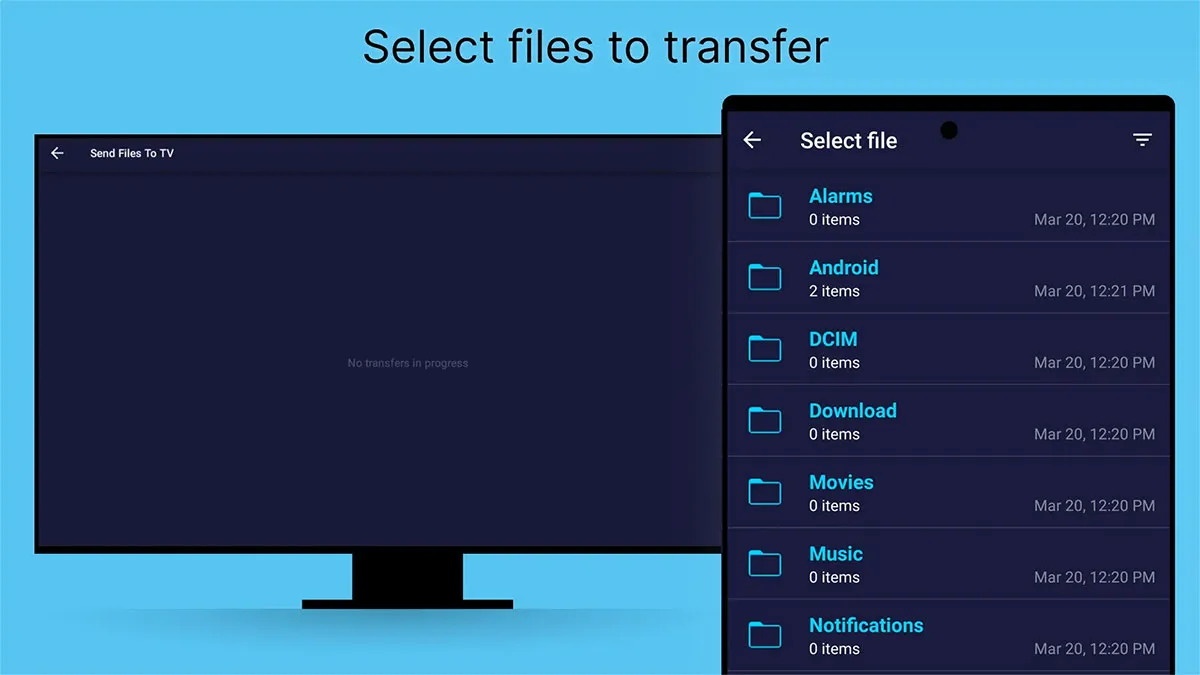راه حل دوم: استفاده از اپلیکیشن‌های انتقال فایل (مثل Send Files to TV)