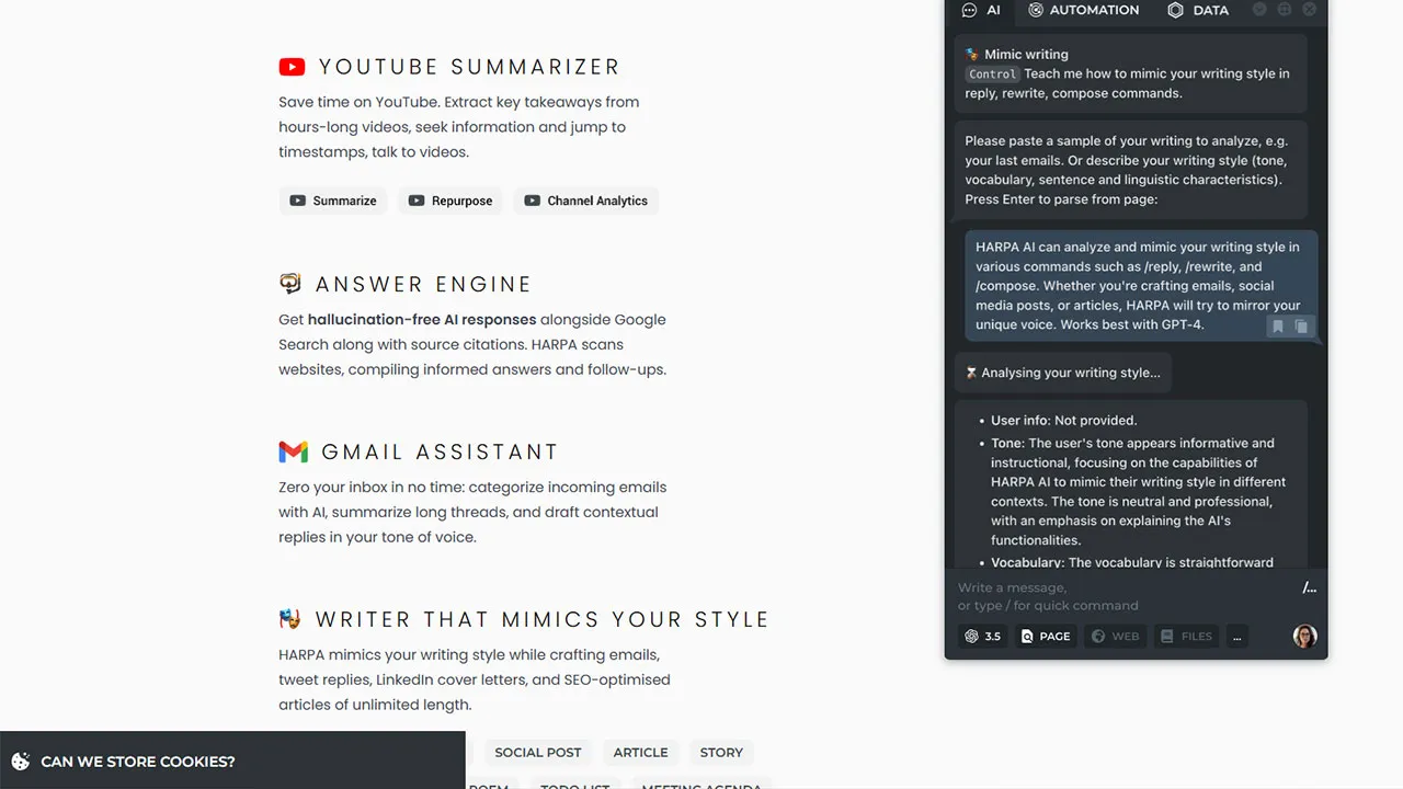 ۱. افزونه HARPA AI؛ ماشین اتوماسیون و دستیار هیبریدی وب