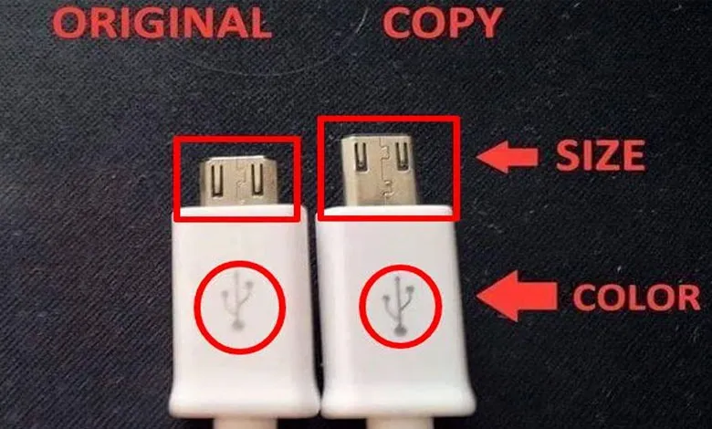 بررسی نوشته‌ها و شماره سری ساخت کابل شارژ سامسونگ